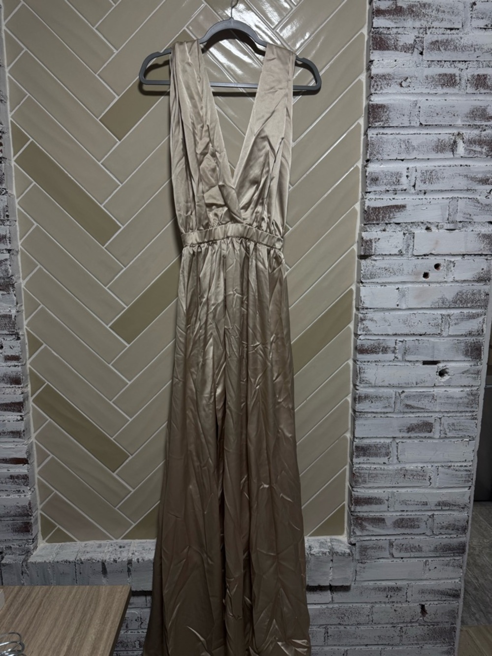 Champagne Satin multi-way maxi dress